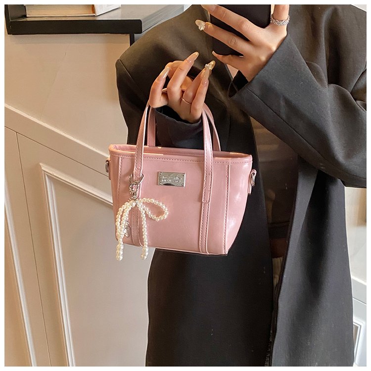 PU Box Bag with Zipper and Stitching Detail - One Size with Charm - Image 2