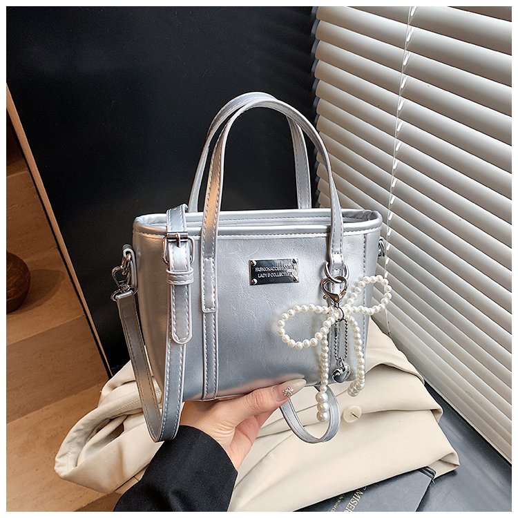 PU Box Bag with Zipper and Stitching Detail - One Size with Charm