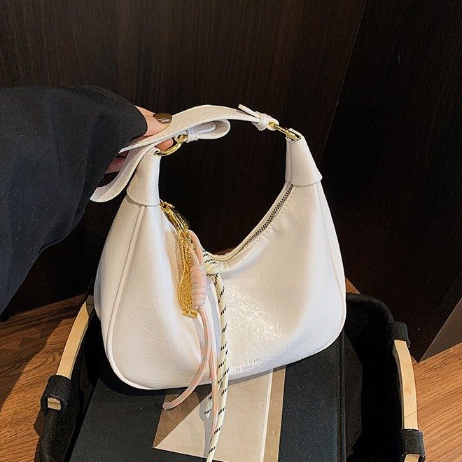 PU Shoulder Crossbody Handbag with Zipper and Stitching Detail - White,Black,Khaki,Green - One Size,with Pendant