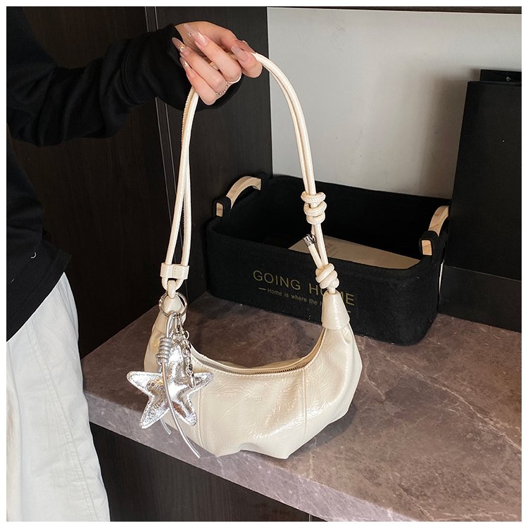 PU Dumpling Bag with Zipper and Pendant - One Size - Image 3