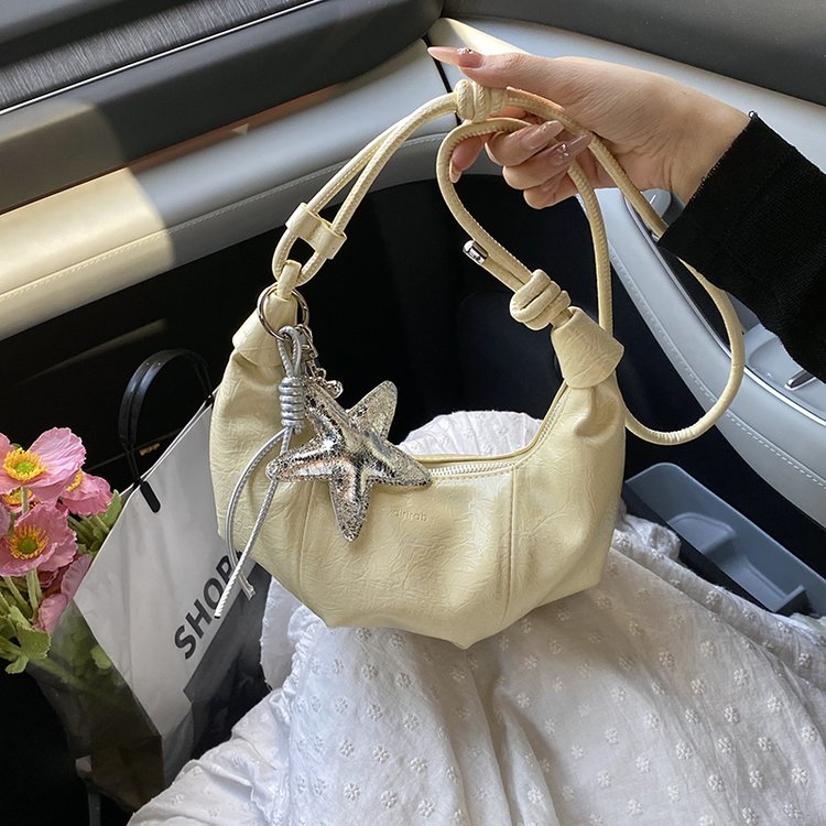 PU Dumpling Bag with Zipper and Pendant - One Size