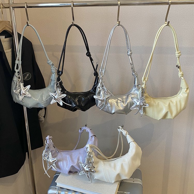 PU Dumpling Bag with Zipper and Pendant - One Size - Image 4