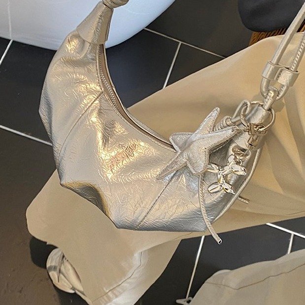 PU Dumpling Bag with Zipper and Pendant - One Size - Image 2