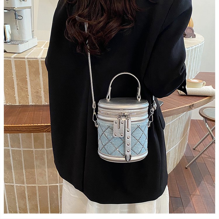 PU Bucket Bag with Rhinestone Detail and Zip Closure - Handbag Shoulder Crossbody Bag for Summer 2026 - Image 2